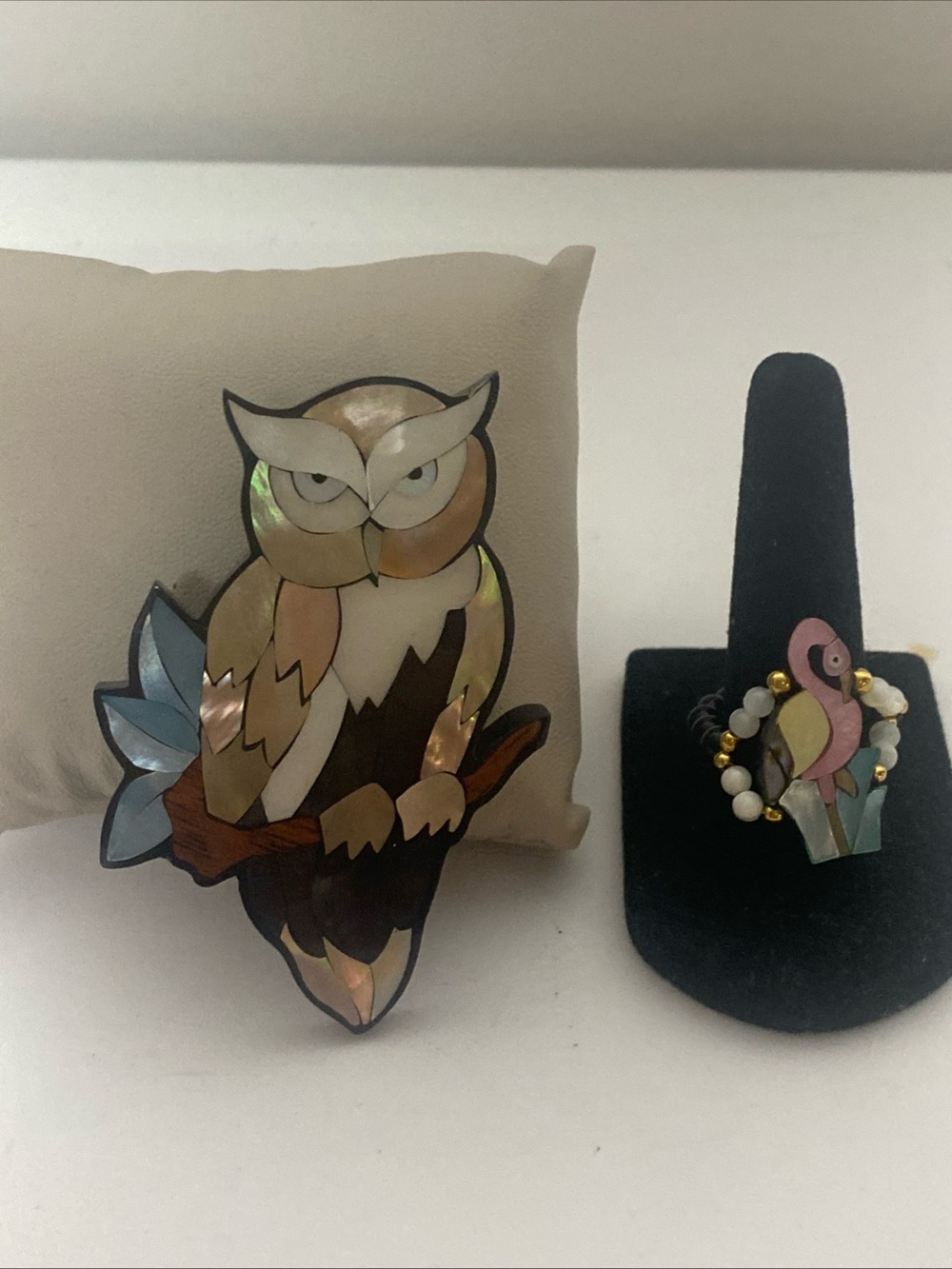 Vintage Lee Sands Flemingo Adjustable Ring One Size & Owl Brooche
